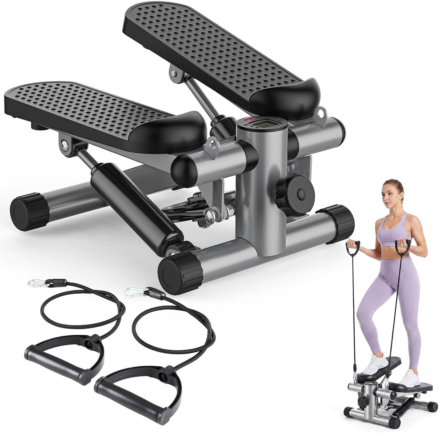OLIXIS Steppers for Exercise At Home Workout Equipment, Mini Stepper Exercise Machine for Senior Citizens, Twist Stepper with Resistance Bands, Cardio Weight Loss Equipment Home Fitness