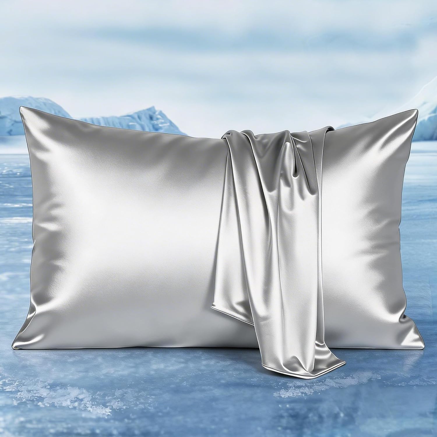 LUXEAR Cooling Satin Pillow Cases for Hot Sleepers, Silver Gray,1 Pack