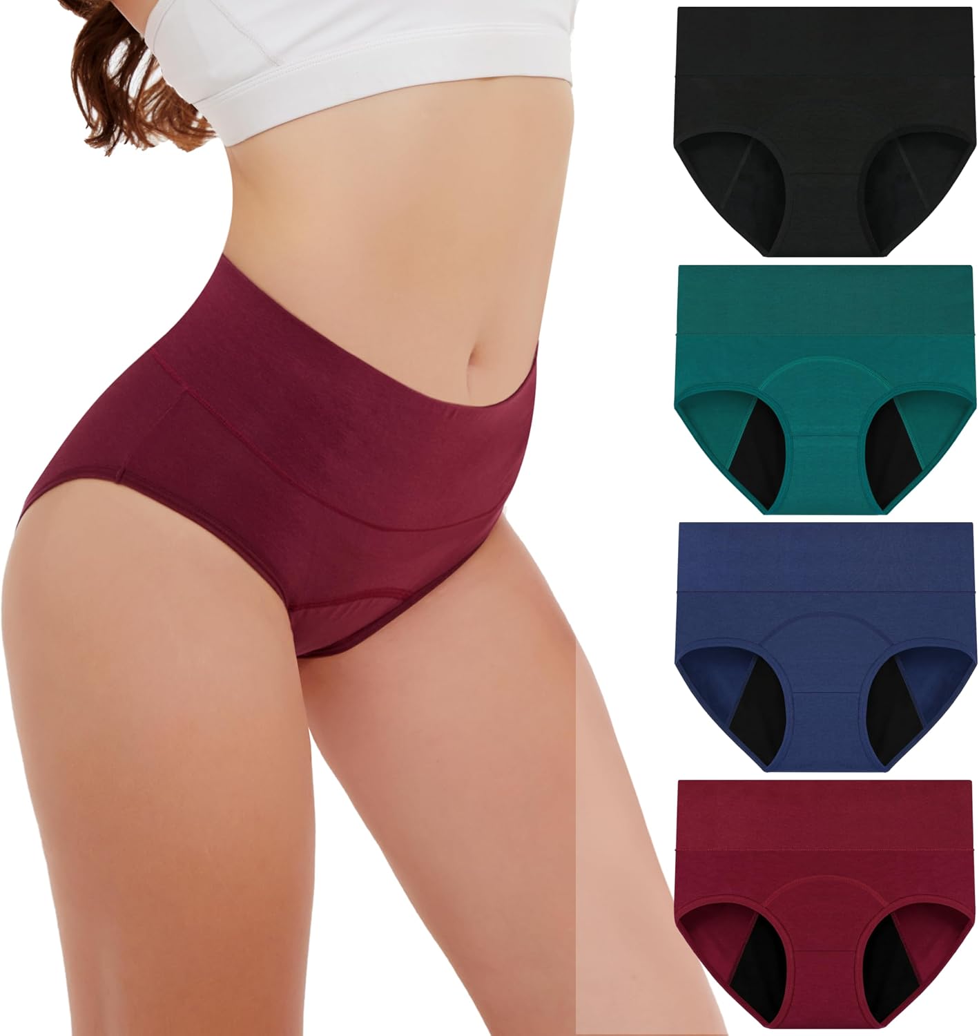 Period Underwear for Women Cotton Period Panties Leakproof Panty High Waisted Menstrual Postpartum Hipster Briefs