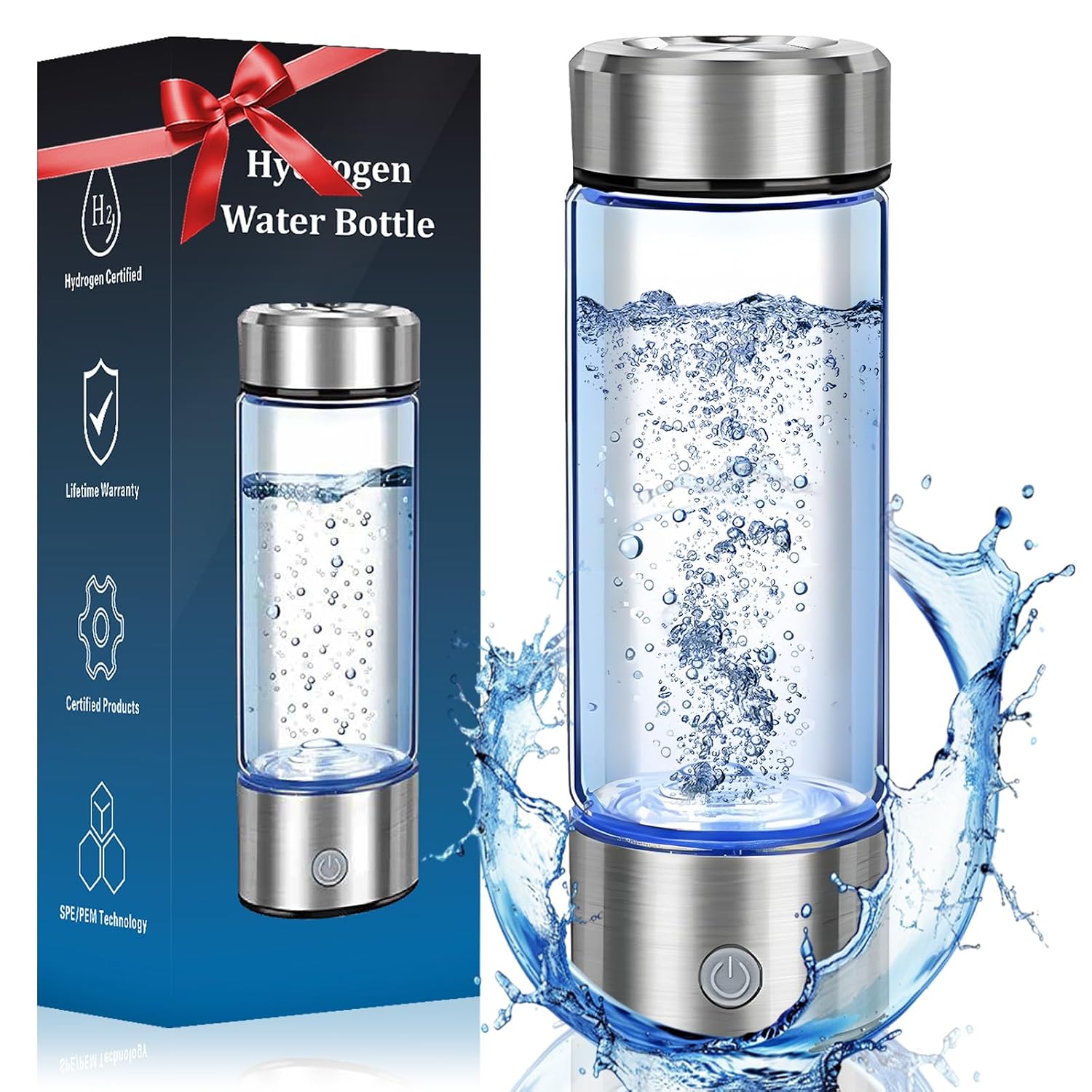 Hydrogen Water Bottle, 14oz Rechargeable SPE PEM Generator