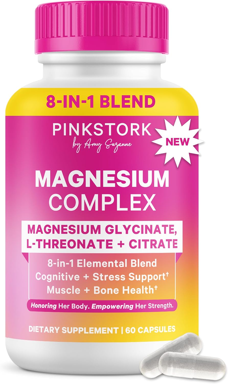 Pink Stork Magnesium Complex for Women, 8 Forms, 60 Capsules | 8 Forms – Glycinate, Malate, Citrate & L-Threonate – Stress, Sleep, Muscle & Hormone Support – 400 mg Elemental Magnesium