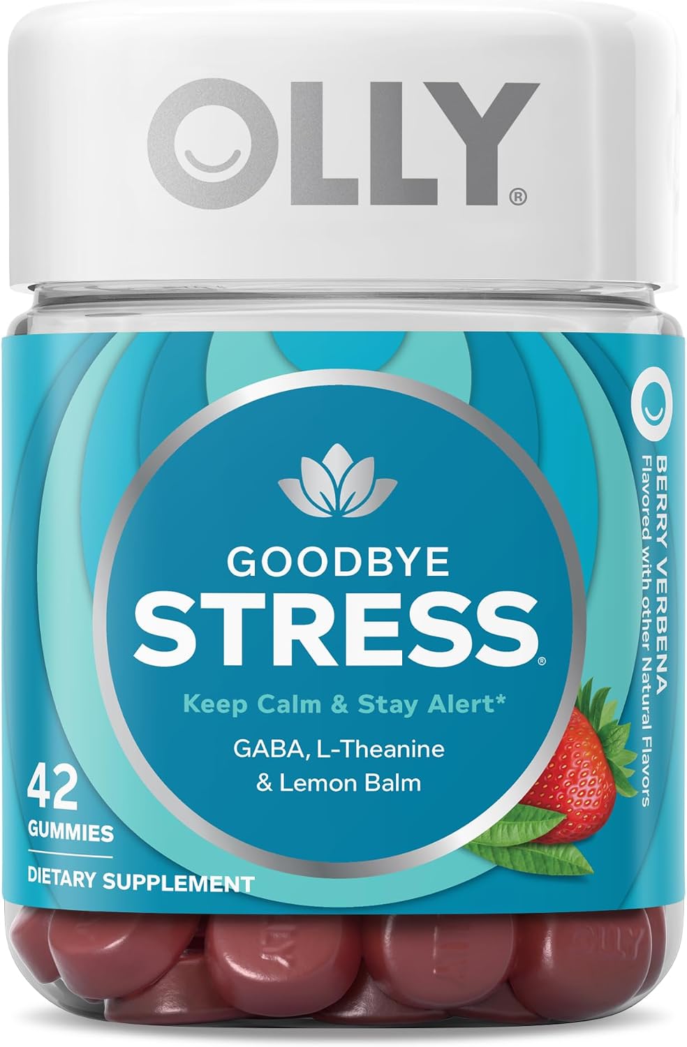 OLLY Goodbye Stress, Stress Support* Supplement, 50mg L-Theanine – 42 Count