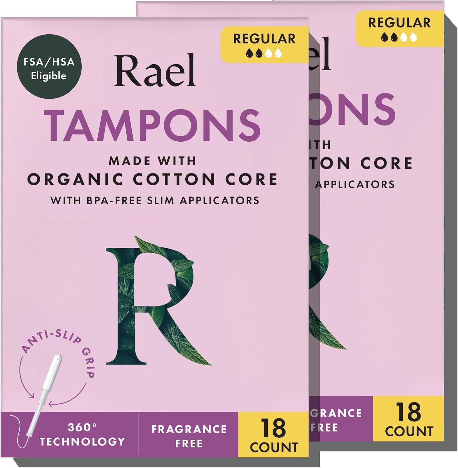 Rael Slim Applicator Tampons with Organic Cotton Core (36 Ct, Regular) | Period Tampons for Women, Regular Absorbency, BPA-Free, Chlorine-Free, Leak Locker Technology, Unscented, Period Essentials