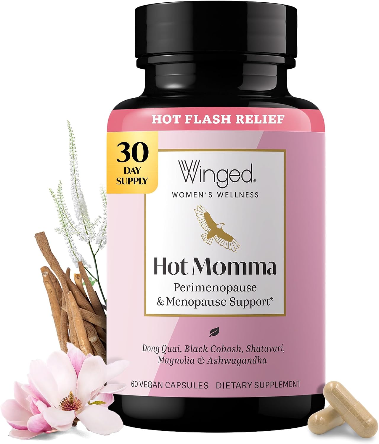 Winged Wellness Hot Momma, Menopause Supplements for Women, 60 Capsules