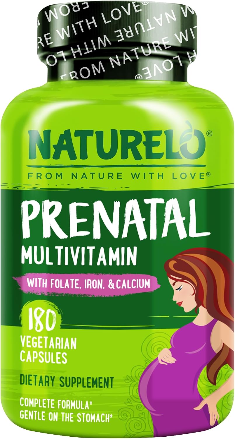 NATURELO Prenatal Multivitamin with Choline & Folate, 180 Capsules | Multivitamin with iron, plant calcium, vegan, vegetarian, Non-GMO, gluten free, 2 month supply