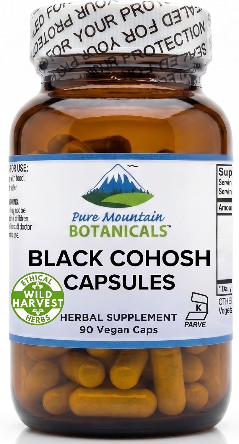 Pure Mountain Botanicals Black Cohosh Capsules 500mg – Menopause Support Supplement for Women – 90 Capsules – Kosher, Vegan, Non-GMO, Gluten-Free