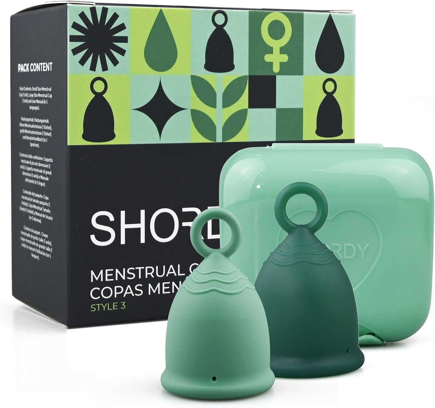 SHORDY Menstrual Cups – Mess-Free Loop Handle for Beginners, Small & Large | Medical Grade Silicone Period Cup, Easy Removal, 12-Hr Leakproof Protection, Copa Menstrual Alternative To Pads Tampons Disc