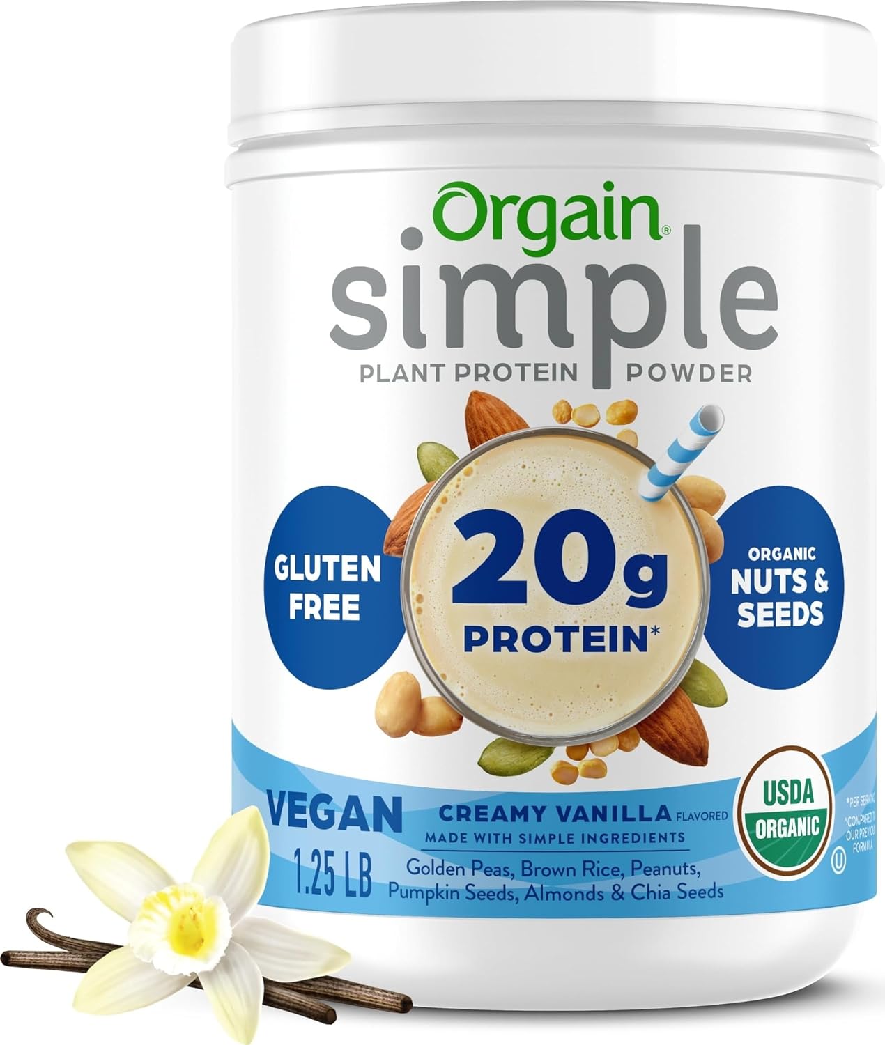 Orgain Organic Simple 20g Vegan Protein Powder, Vanilla, 1.25lb