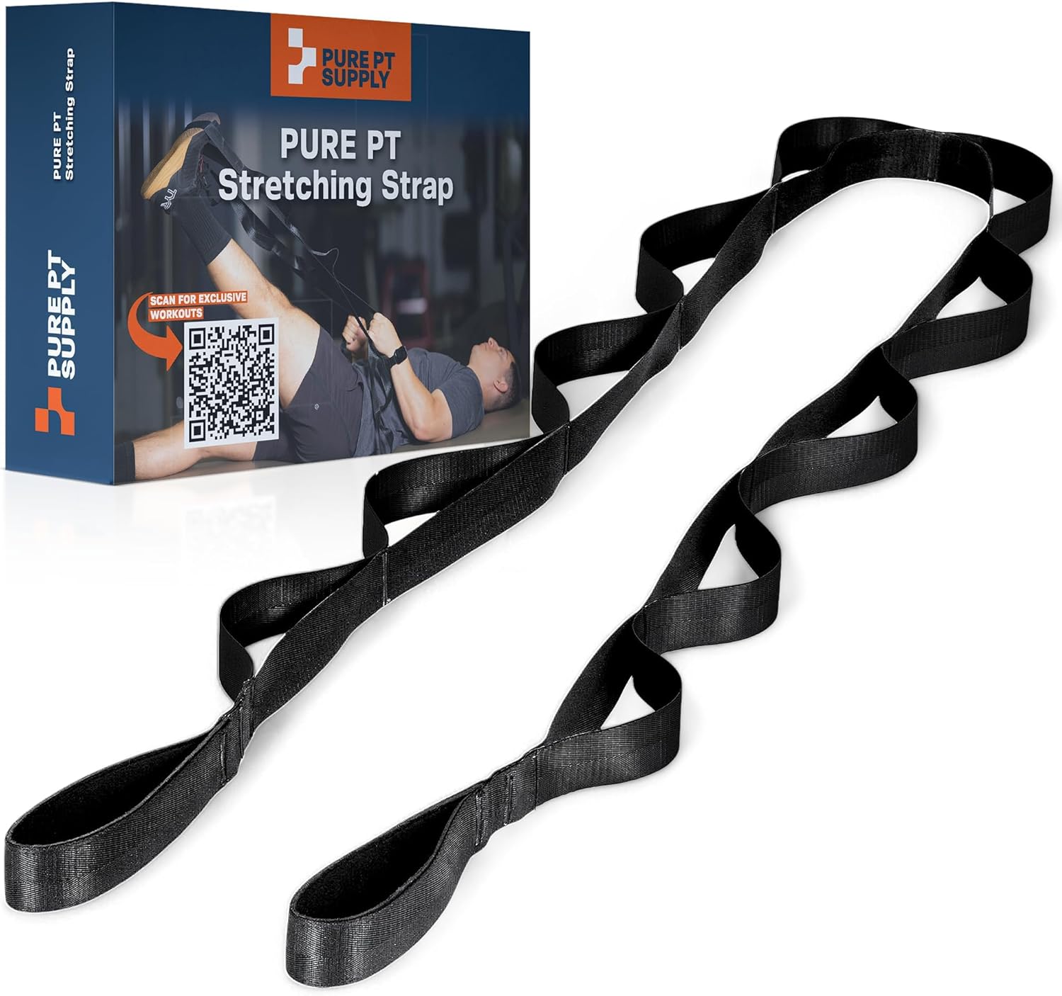 Pure PT Stretching Strap, 10 Loops, Non-Elastic Stretch Strap, Yoga Strap