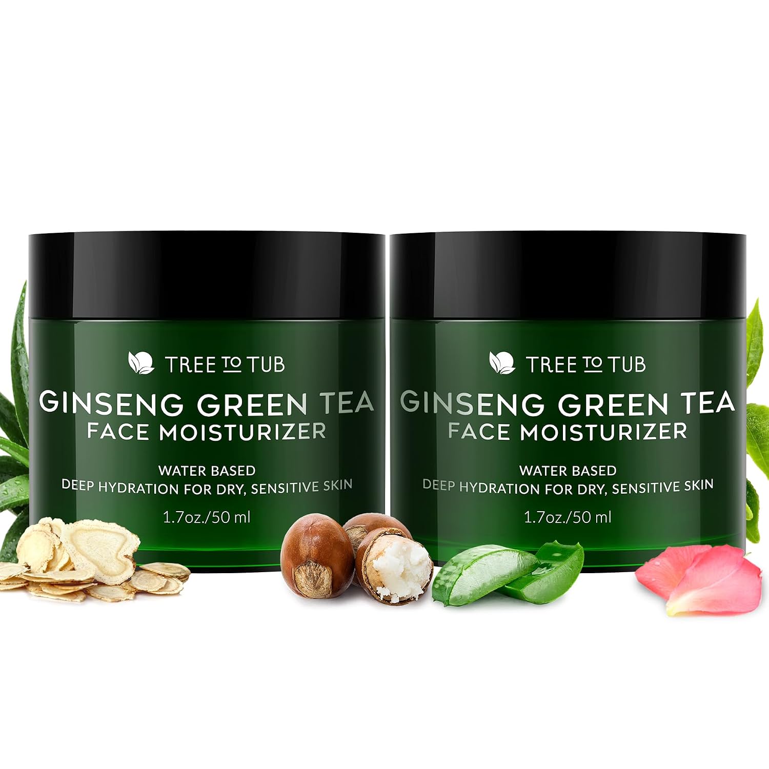 Tree To Tub Hydrating Face Moisturizer for Dry & Sensitive Skin – Water Based Hyaluronic Acid Facial Moisturizer, Vitamin C & E Face Cream for Women & Men w/Organic Aloe, Green Tea, Natural Ginseng