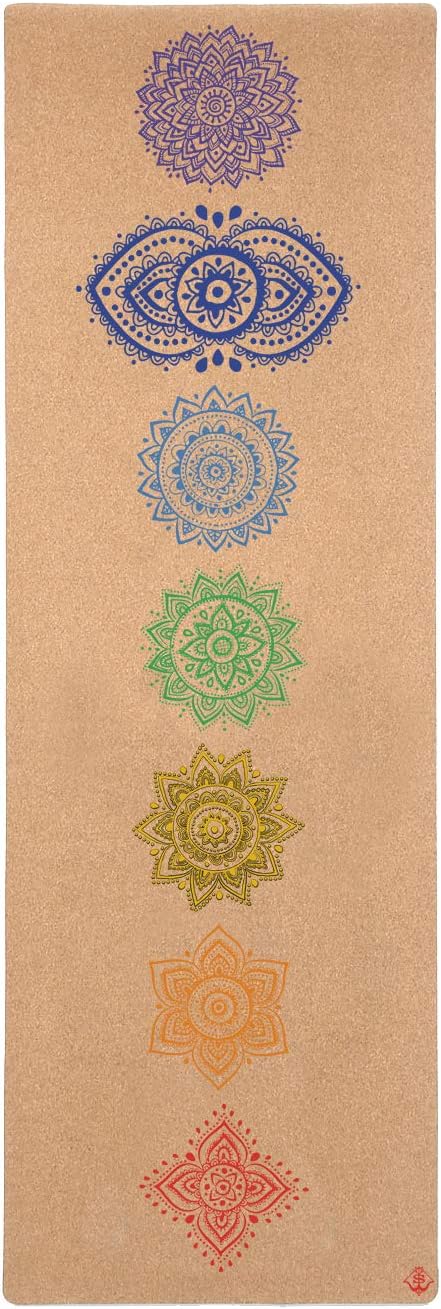 Shakti Warrior Chakra Cork Yoga mat – Artist Designed, Premium eco Friendly mats, Non Slip, Non Toxic, Great for Regular & Hot Yoga, Pilates and Work Out (72 inch x 24 inch x 3mm Thick)