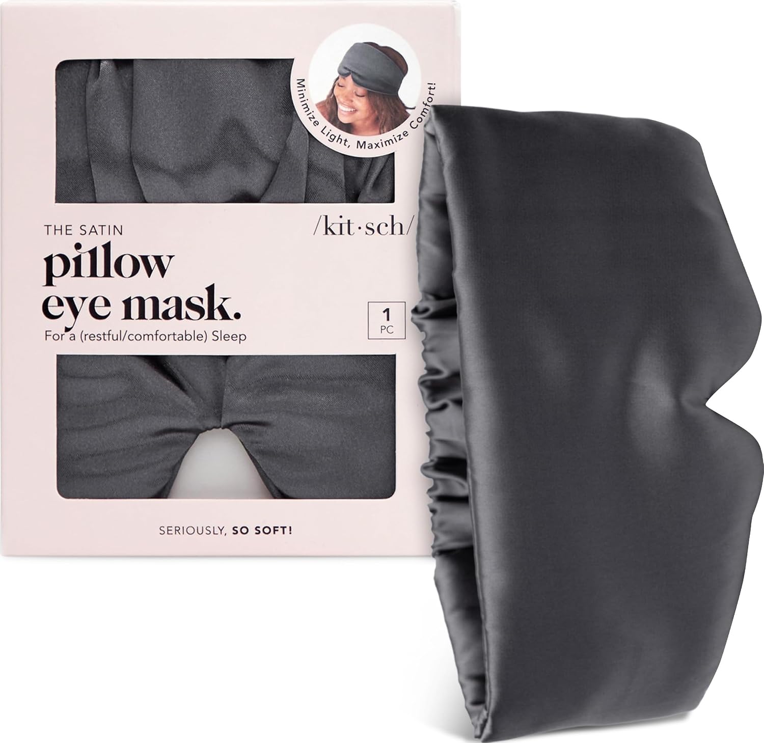 Kitsch Satin Sleep Mask | Eye Masks for Sleep – Charcoal Black