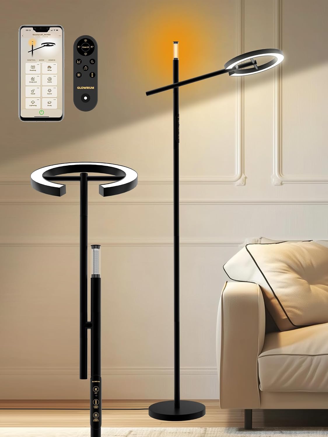 10000 Lux Light Therapy Lamp, Smart Floor Sunlight Lamp, Happy Therapy Lamp | UV-Free Full Spectrum LED Floor Lamp, Alexa/Remote/App Control, 7 Brightness & 4 Color Temps, Task Lamp Reading Floor Lamp