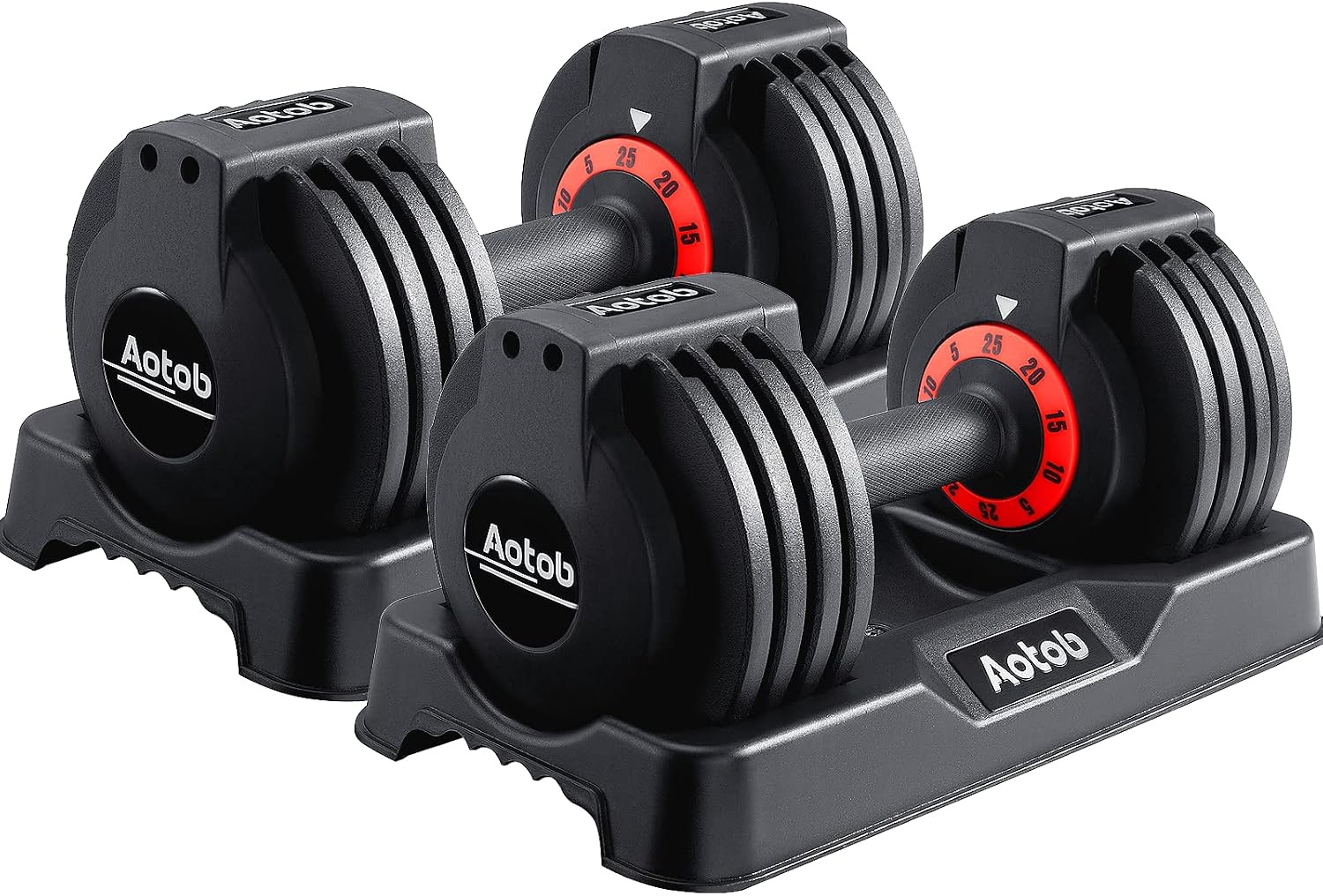 AOTOB Adjustable Dumbbell Set 25/55 Lbs (Pair) Set of 2 | Fast Weight Adjustment with Anti-Slip Turning Handle, Space-Saving for Home Gym, Strength Training Equipment for Men & Women