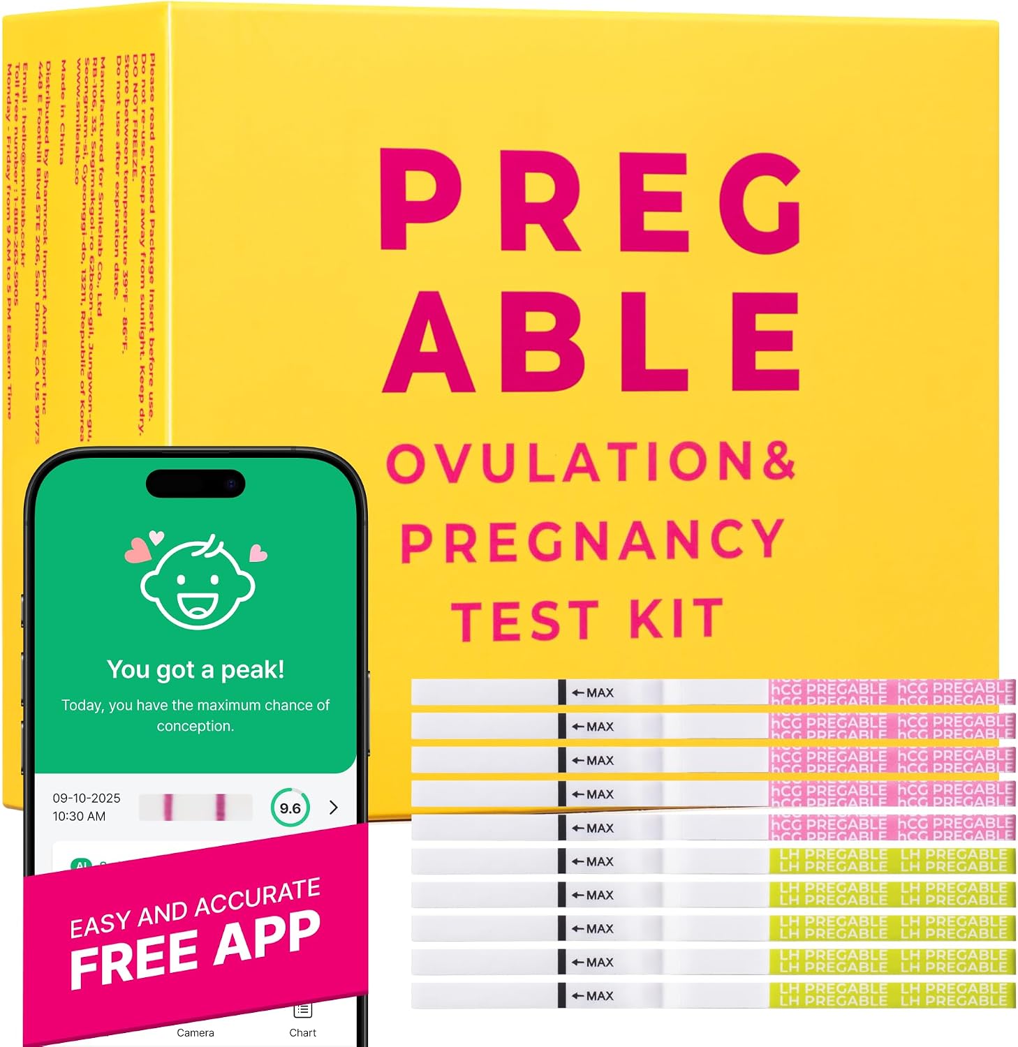 Combo Kit: 50 Ovulation + 20 Pregnancy Tests | Accurate fertility tracker with free SmileReader app. Clear & reliable OPK and 25mIU/mL HPT home urine test kit.