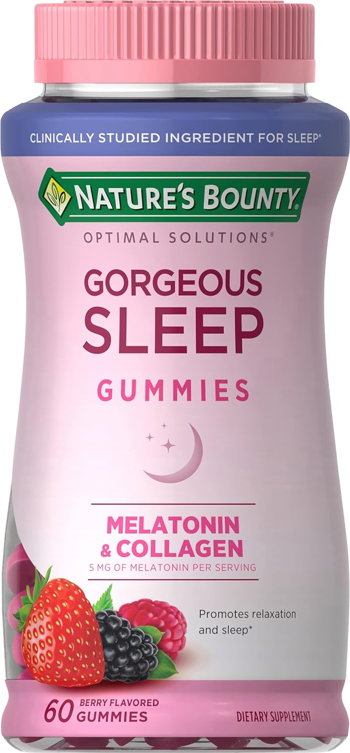 Nature’s Bounty Optimal Solutions Gorgeous Sleep Melatonin 5mg Gummies | With Collagen, 60 Count, Assorted Fruit Flavors, 30 Total Servings