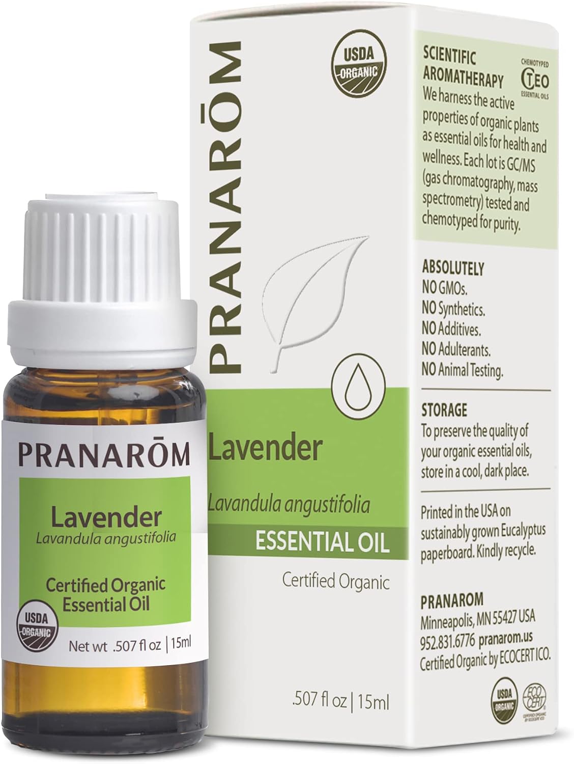 Pranarom Lavender Essential Oil 15 ml | Calming floral scent for diffusing, sleep and skincare rituals. USDA & ECOCERT Certified Organic, from French Alps.