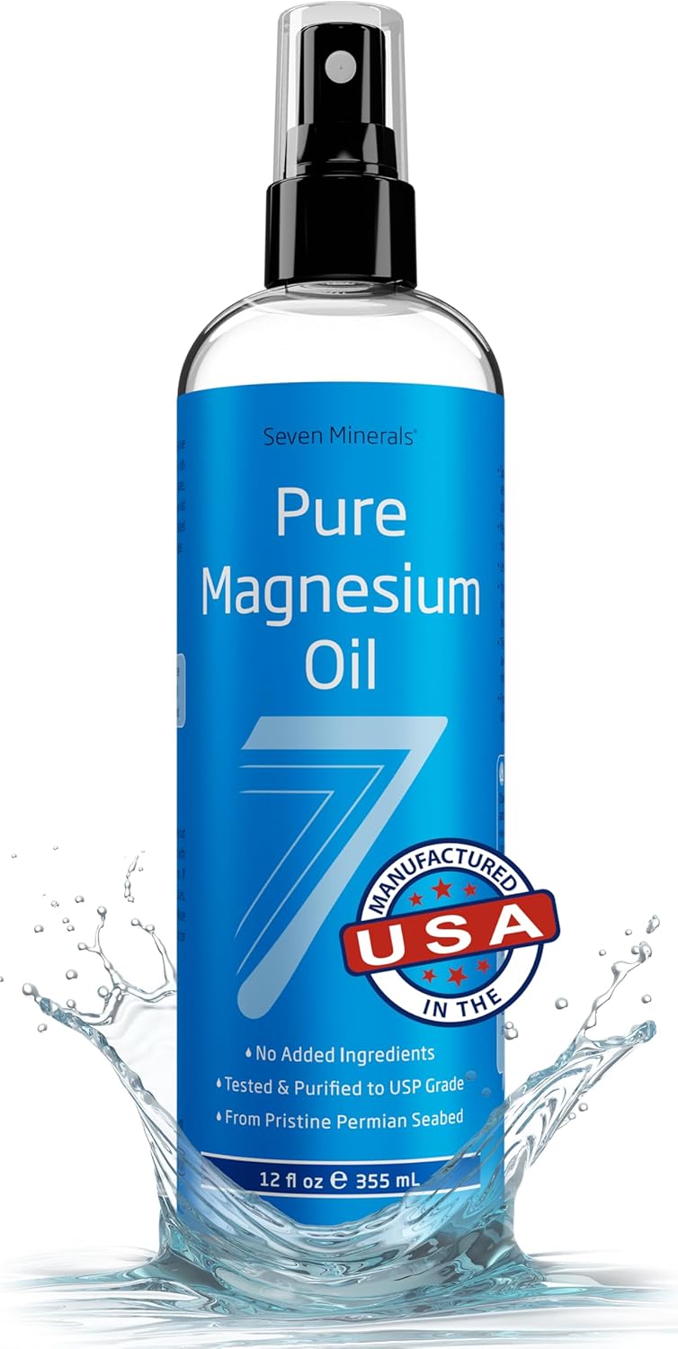 Seven Minerals Magnesium Oil Spray for Sleep, Leg Cramps & Feet, Big 12 oz