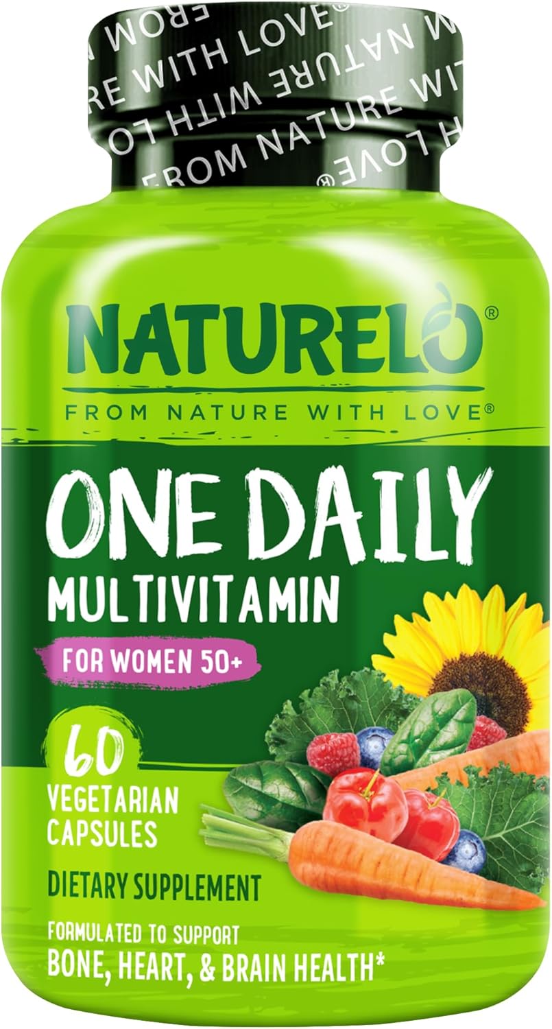 NATURELO One Daily Multivitamin for Women 50+ w/Vitamin B12, 60 Count | Energy Support, Whole Food Daily Women Multivitamin Supplement, Nourish Hair/Skin/Nail, Non-GMO, No Soy, Gluten Free
