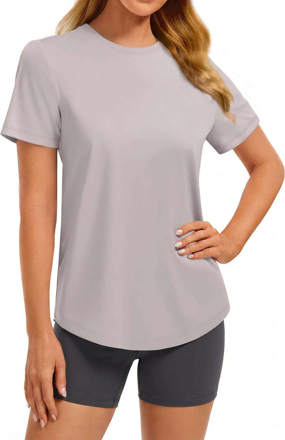 PINSPARK Soft Workout Tops for Women Short Sleeve Crewneck Basic Tee Shirts