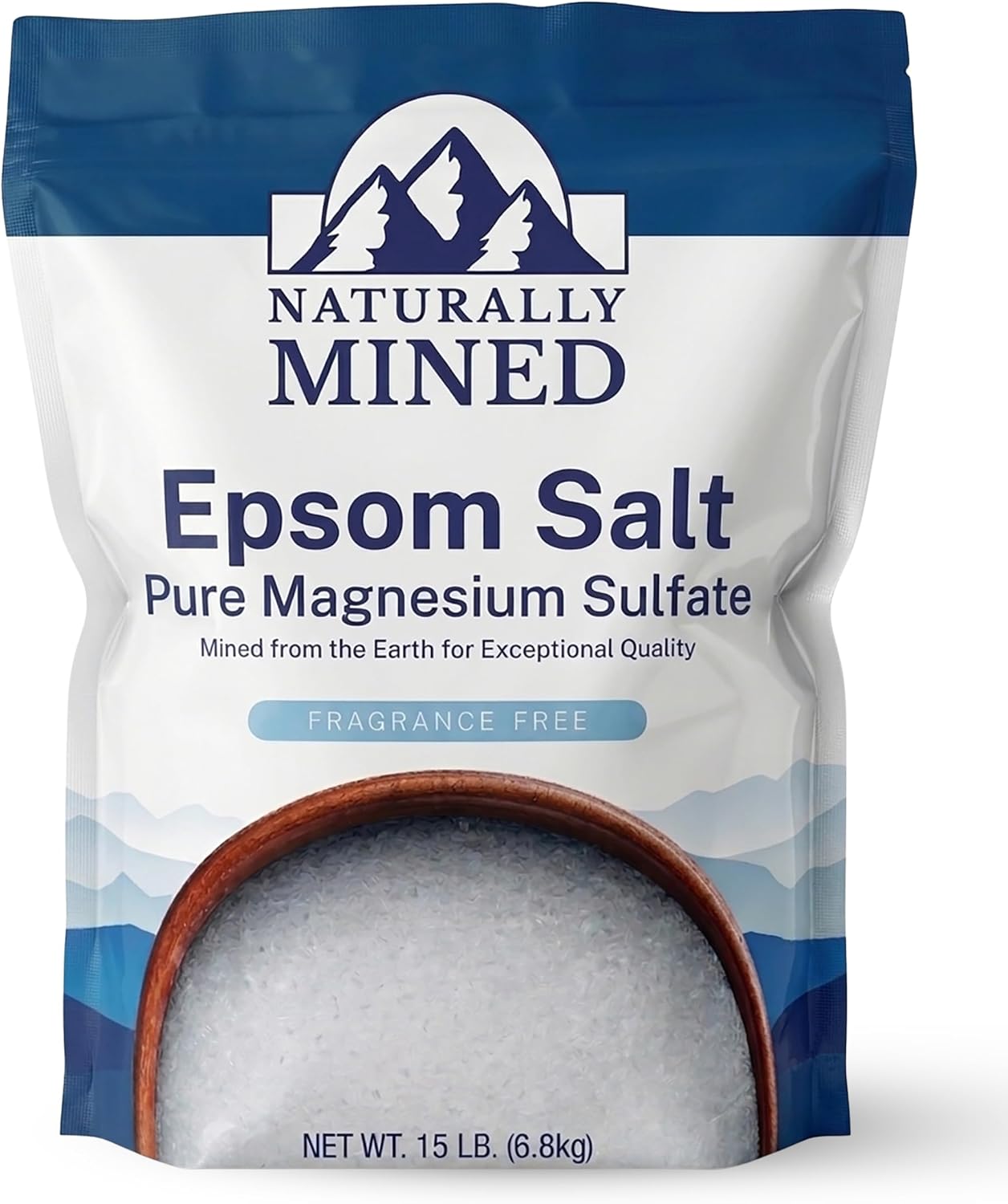 Naturally Mined Epsom Salt 15 lb Bulk, Pure Magnesium Sulfate, Unscented | For bath, foot & muscle soaks, fragrance free, non-GMO, Resealable bulk bag, made in USA