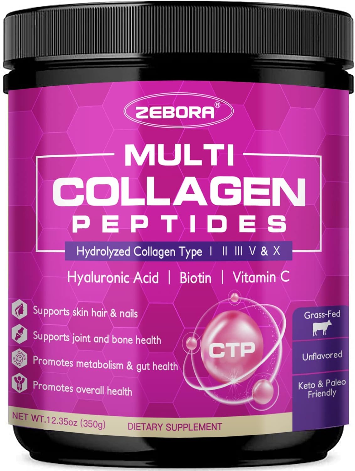 ZEBORA Multi Collagen Peptides Powder for Women, 35 Servings