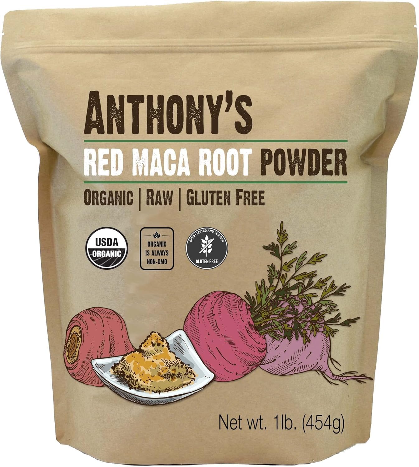 Anthony’s Organic Red Maca Powder, 1 lb, Raw, Gluten Free, Non GMO, Non Gelatinized