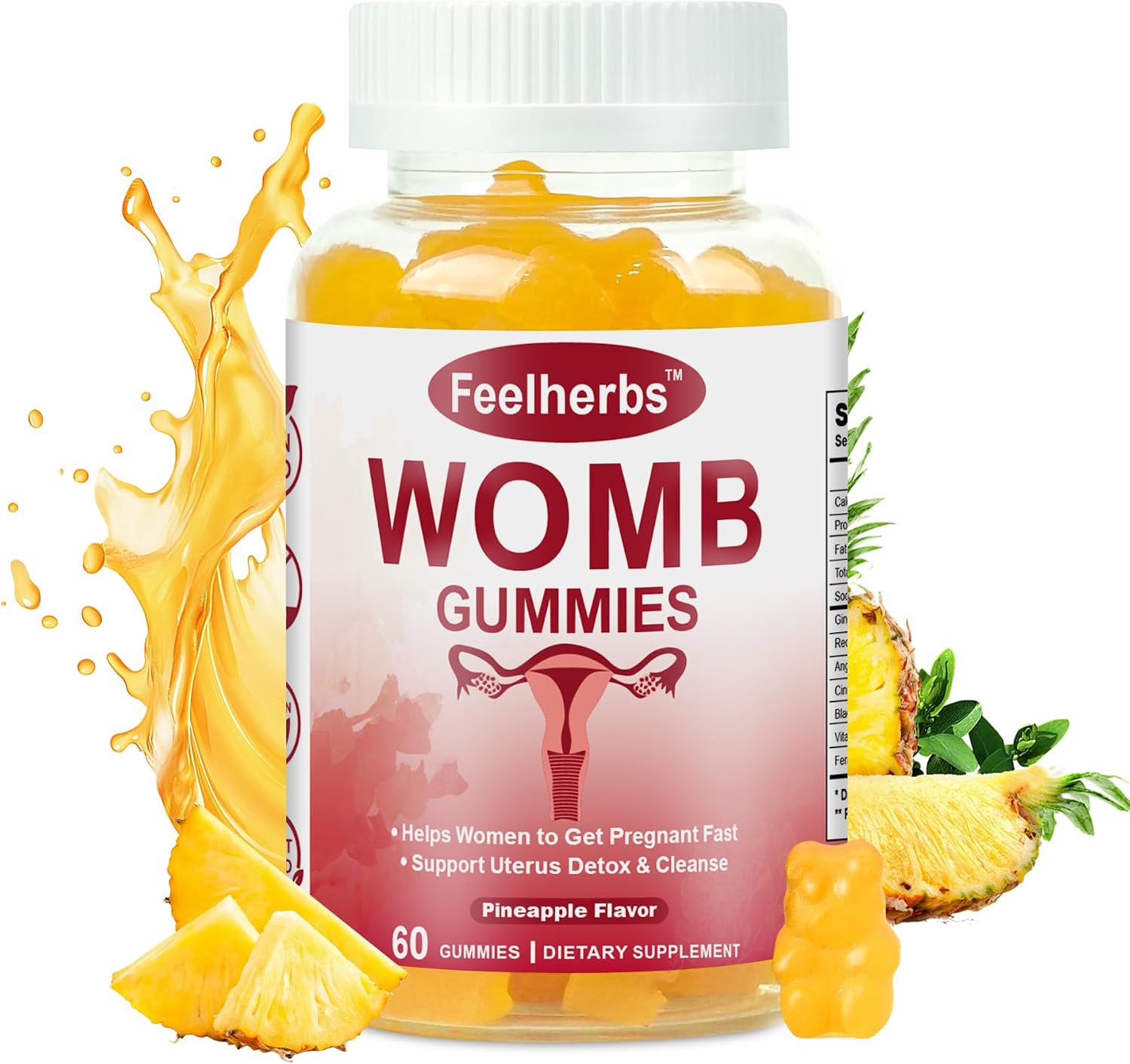 Womb Gummies for Women Ovary & Uterus Cleanse Detox, Pineapple Feminine Balance Fertility Gummies to Help Get Pregnant, Vegan Fertility Support, Gluten-Free, 60 Count