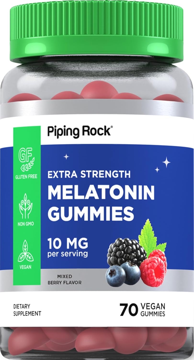Piping Rock Melatonin Gummies 10mg | 70 Count | Berry Flavor Supplement | Vegan, Non-GMO, Gluten Free
