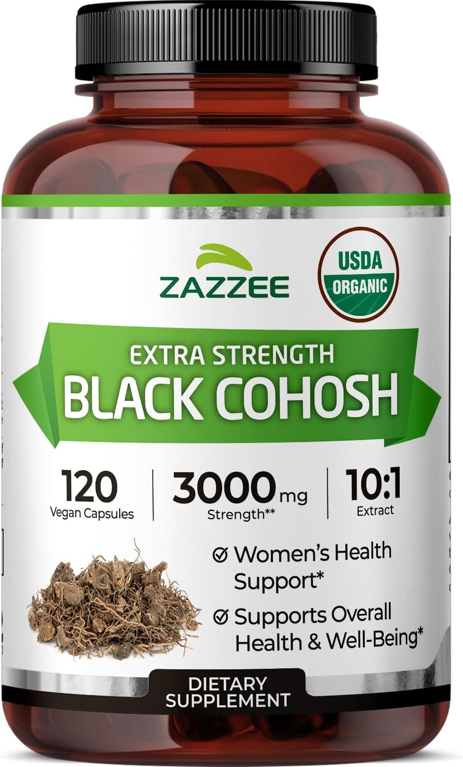 Zazzee USDA Organic Black Cohosh 10:1 Extract, 120 Vegan Capsules | 4 Month Supply, Actaea Racemosa, Women’s Health & Hormonal Balance Support, All-Natural, Non-GMO, Made in the USA