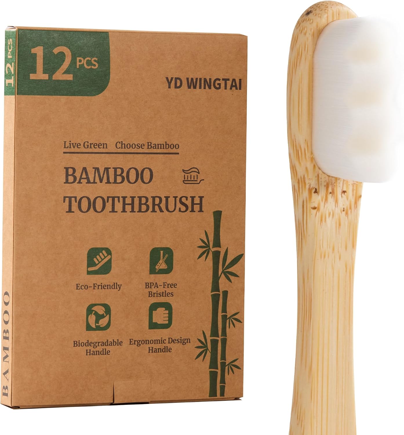 Bamboo Toothbrush 12 Pack Natural Wooden for Adults | Oral Care Set BPA-Free Bristles Biodegradable Handle Ergonomic Design
