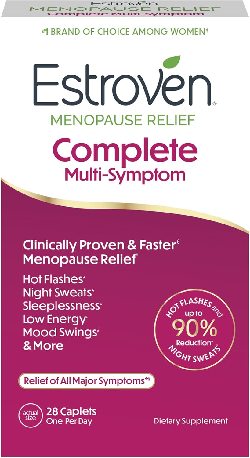 Estroven Complete Multi-Symptom Menopause Supplement for Women, 28 Count | Hot Flash & Night Sweat Relief*, Perimenopause Pre-menopause Support Hormone-free, Drug-free, Rhapontic Rhubarb, 1 Daily
