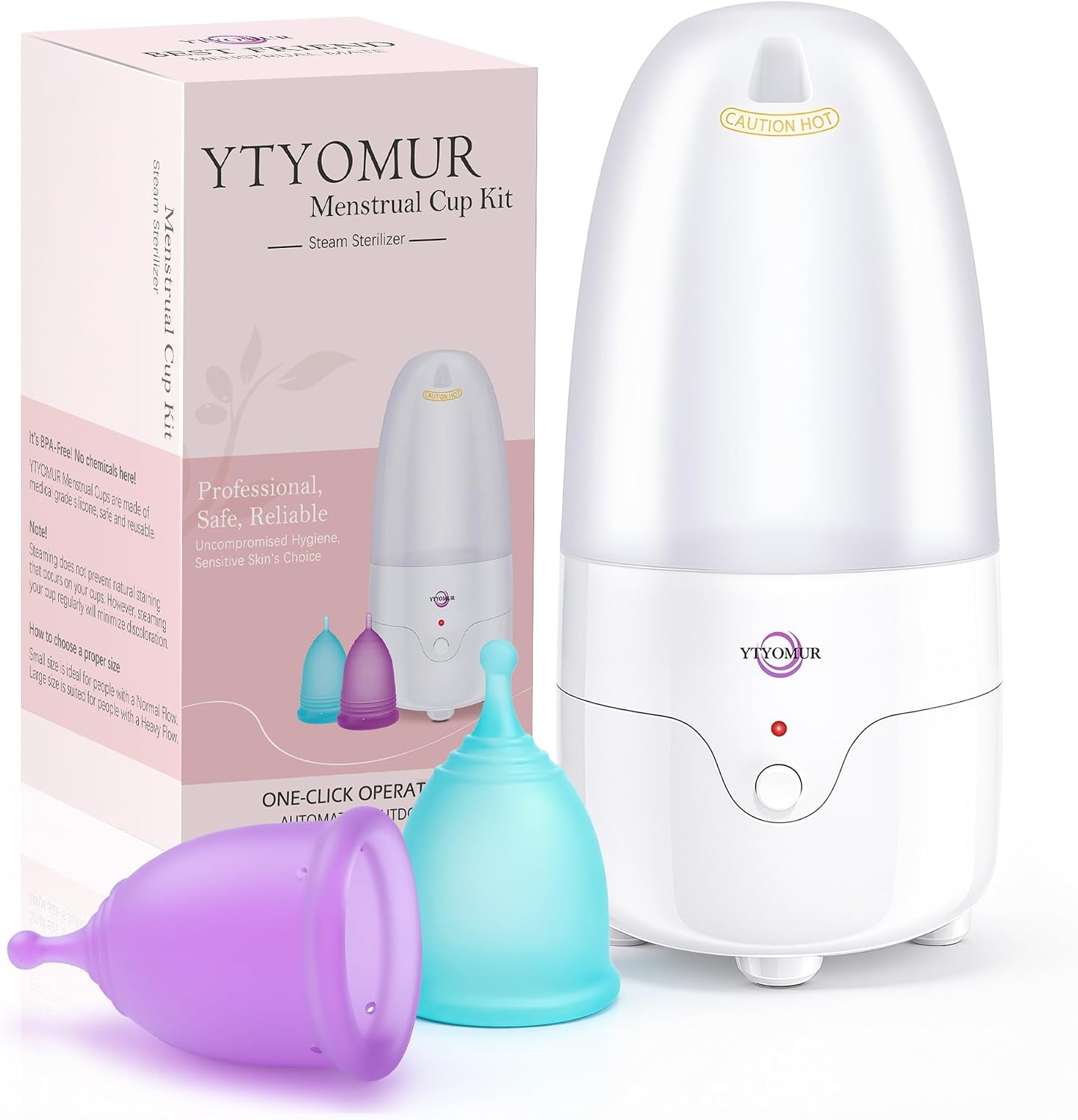 YTYOMUR Menstrual Cup Steamer Sterilizer with 2 Reusable Menstrual Cups, Upgraded Period Cups Cleaner Wash Kit