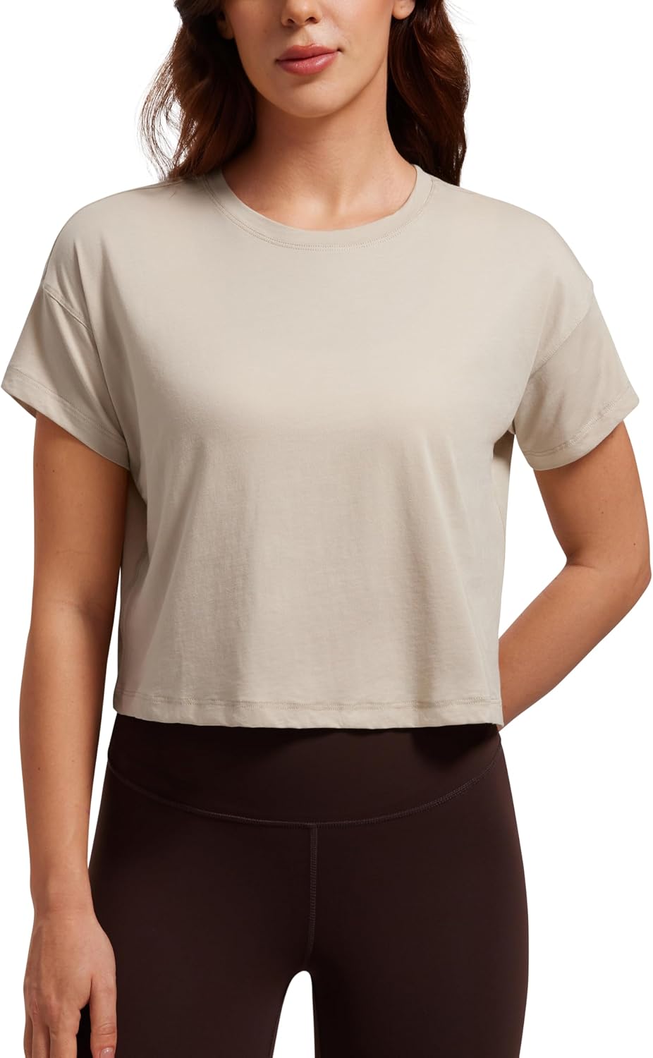 CRZ YOGA Pima Cotton Crewneck Crop T-Shirt