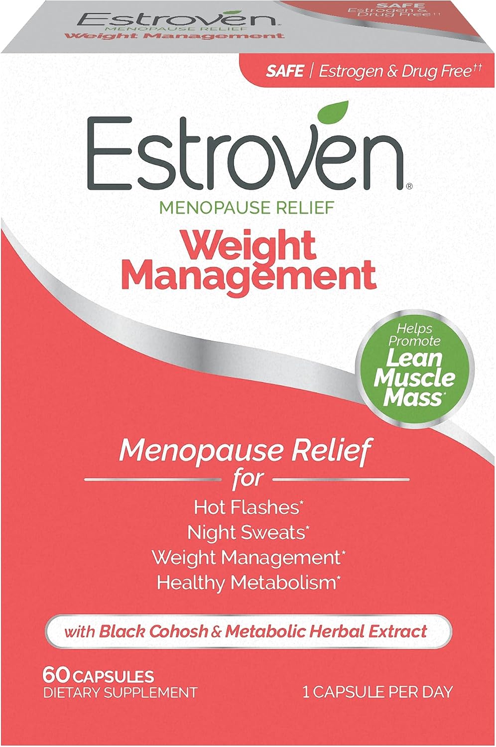 Estroven Weight Management for Menopause Relief Supplement for Women, 60 Ct | Hormone-free Drug-free, Hot Flash & Night Sweat Relief*, Black Cohosh, Perimenopause Pre-menopause Support, 1 Capsule Daily