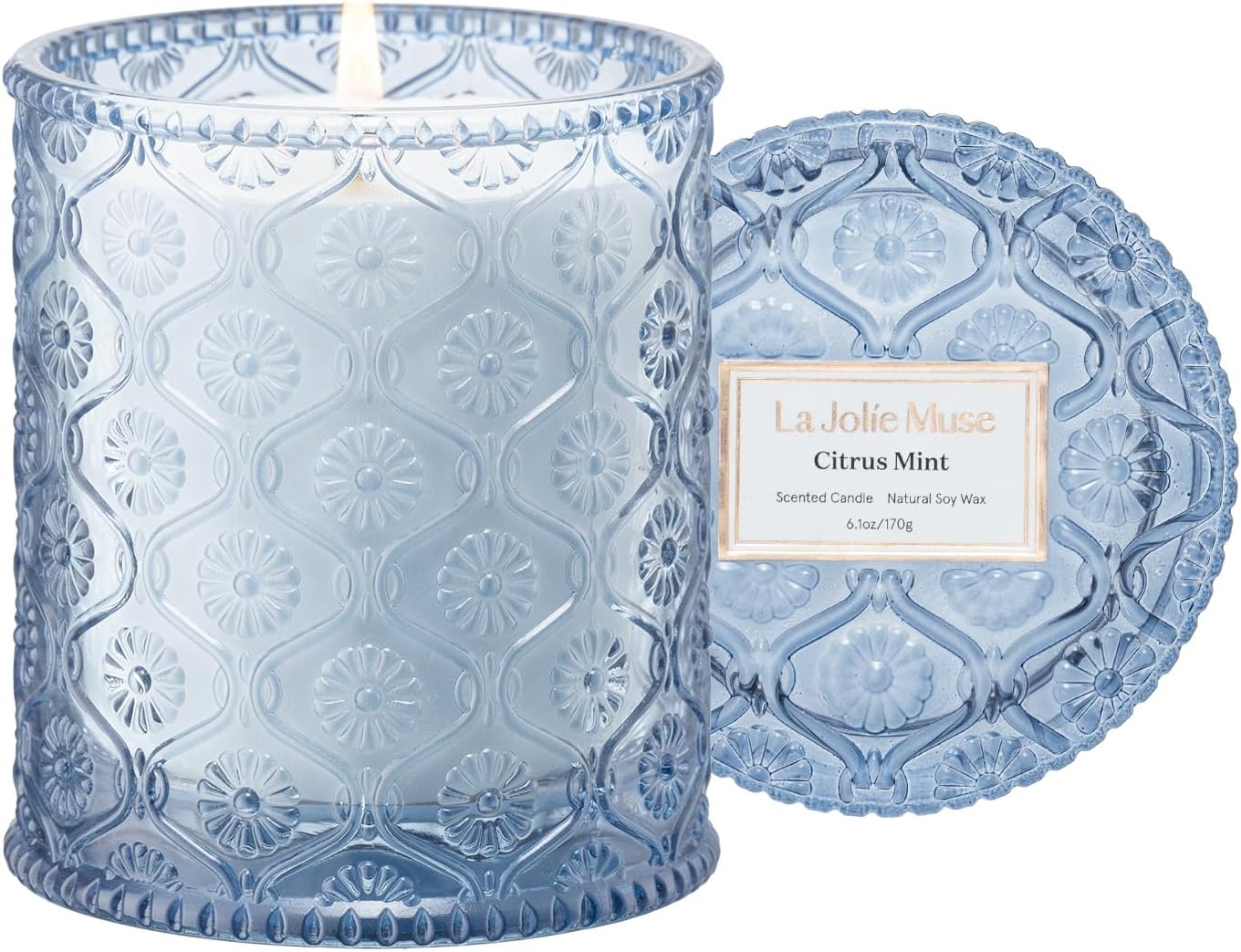 LA JOLIE MUSE Citrus Mint Scented Candles for Home, Natural Soy Wax, 40 Hrs