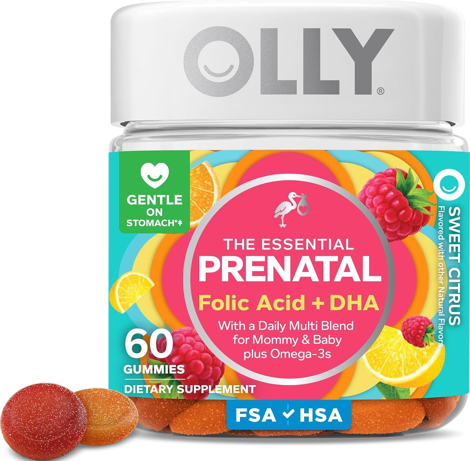 OLLY Prenatal Multivitamin Gummy, Daily Blend for Mommy & Baby – 60 Count