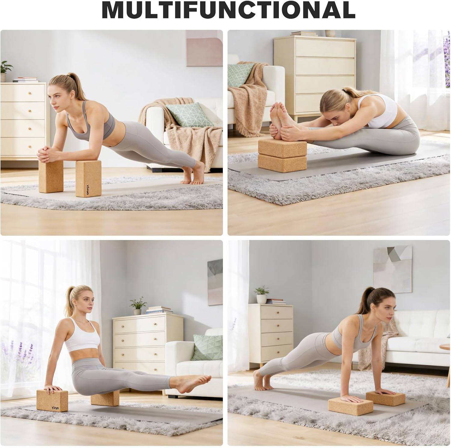 YIGUO 2 Pack Cork Yoga Blocks | Natural Eco-Friendly High Density Non-Slip Yoga Blocks for Women & Men | 9x6x3 Inches for Yoga, Pilates, Stretching