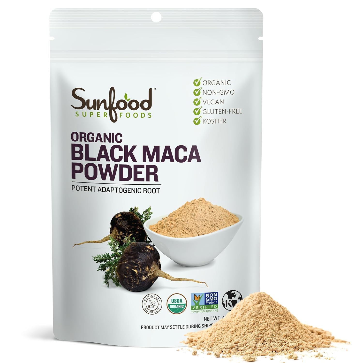Sunfoods Superfoods Organic Black Maca Powder – Black Maca Root Powder, Black Maca Root for Men & Women, Peruvian, Raw, Vegan, Premium Black Maca Powder – 4 oz Bag