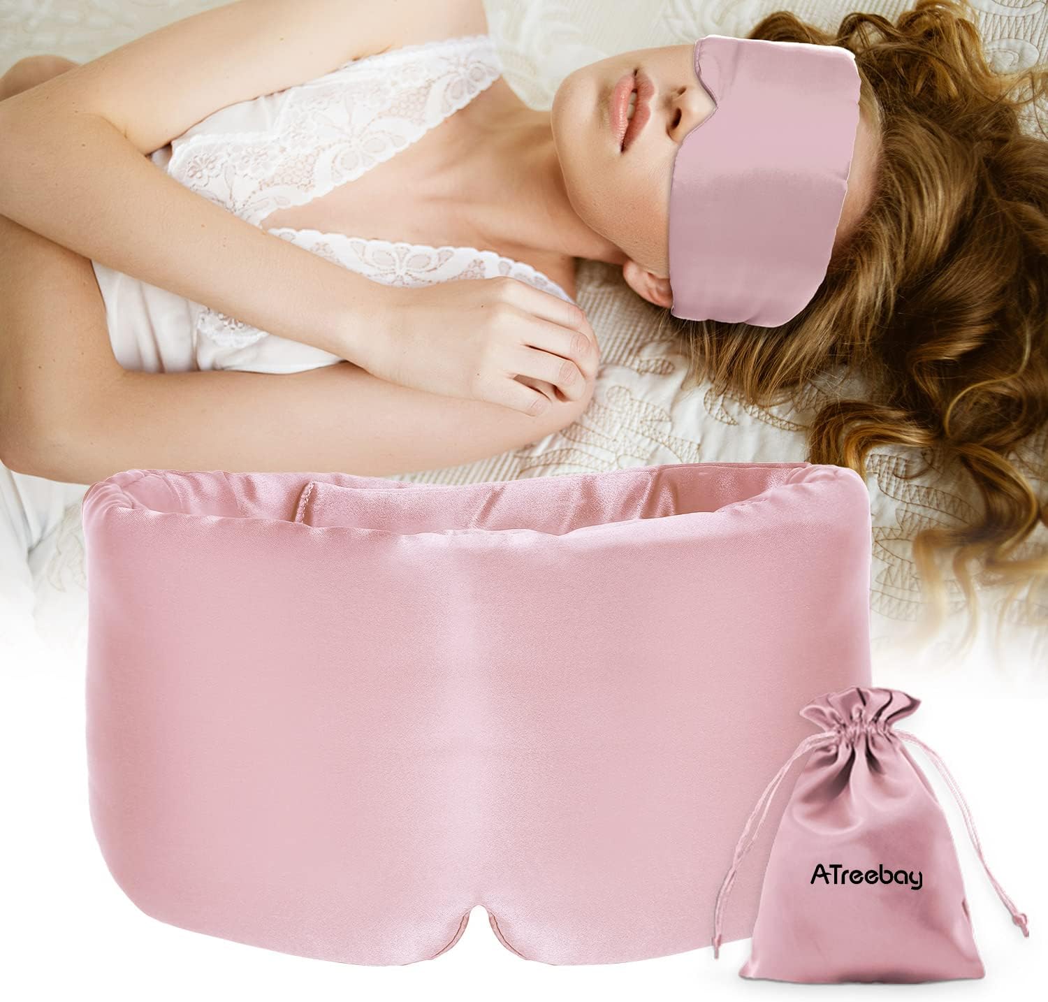 Silk Sleep Mask for Women Men, Mulberry Silk Eye Sleeping Mask & Blindfold with Adjustable Strap, Blackout Eye Cover for Sleep Travel Yoga Nap, Large Size, Light Plum