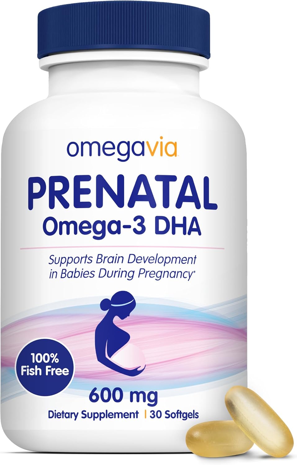 OmegaVia Prenatal DHA 600mg, Fish Oil Free Omega 3 Supplement (30 Softgels)