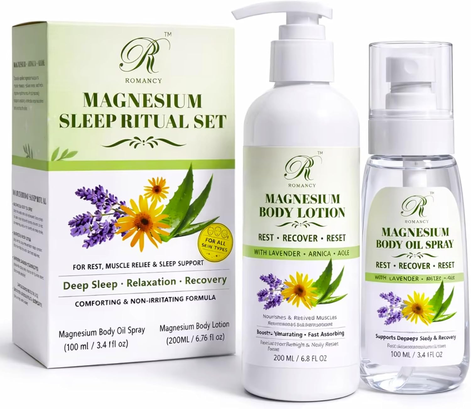 Magnesium Lotion & Magnesium Oil Spray Set with Arnica & Lavender, 2 Pack