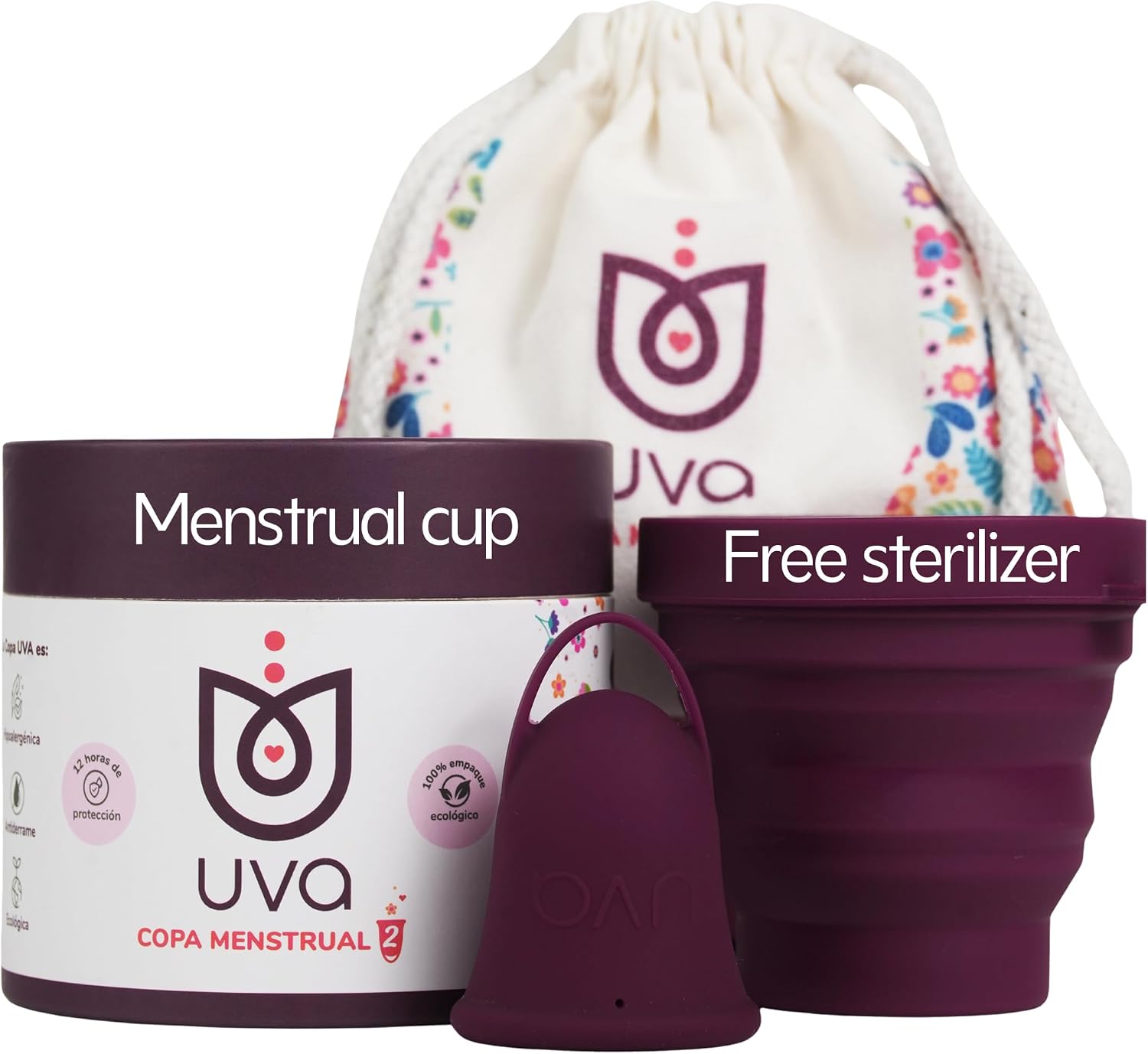 UVA Reusable Menstrual Cup Heavy Flow Kit, Size B | 10-Year Durable & Leak-Proof Silicone, Large Menstrual Cup, Sterilizer & Traveling Bag, Period Cup Set