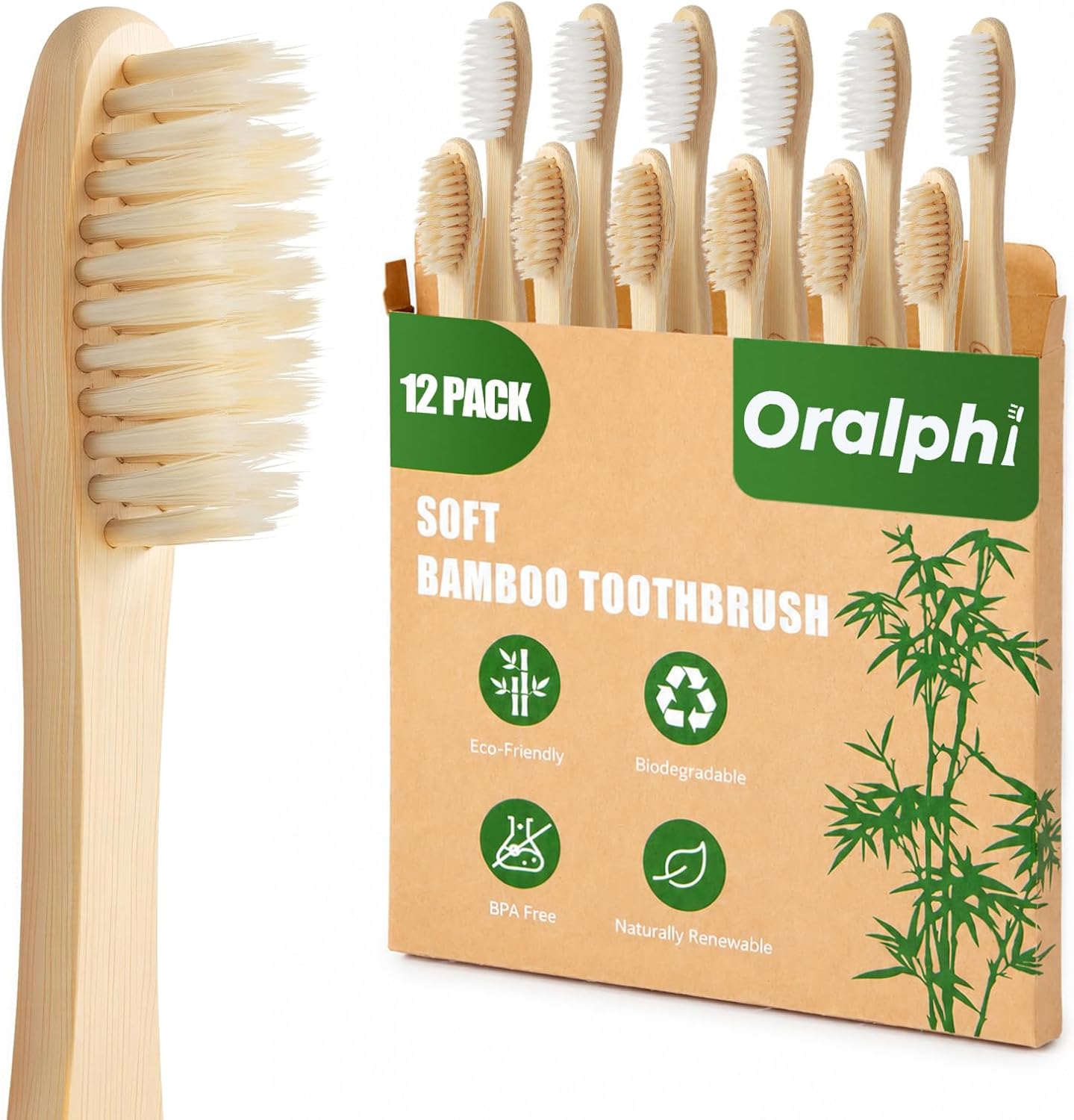 Bamboo Toothbrushes 12 Pack, Soft Bristle Toothbrush for Adults Sensitive Gums, BPA Free Non Plastic Natural Toothbrush Travel Kit, Eco Friendly Wooden Toothbrush