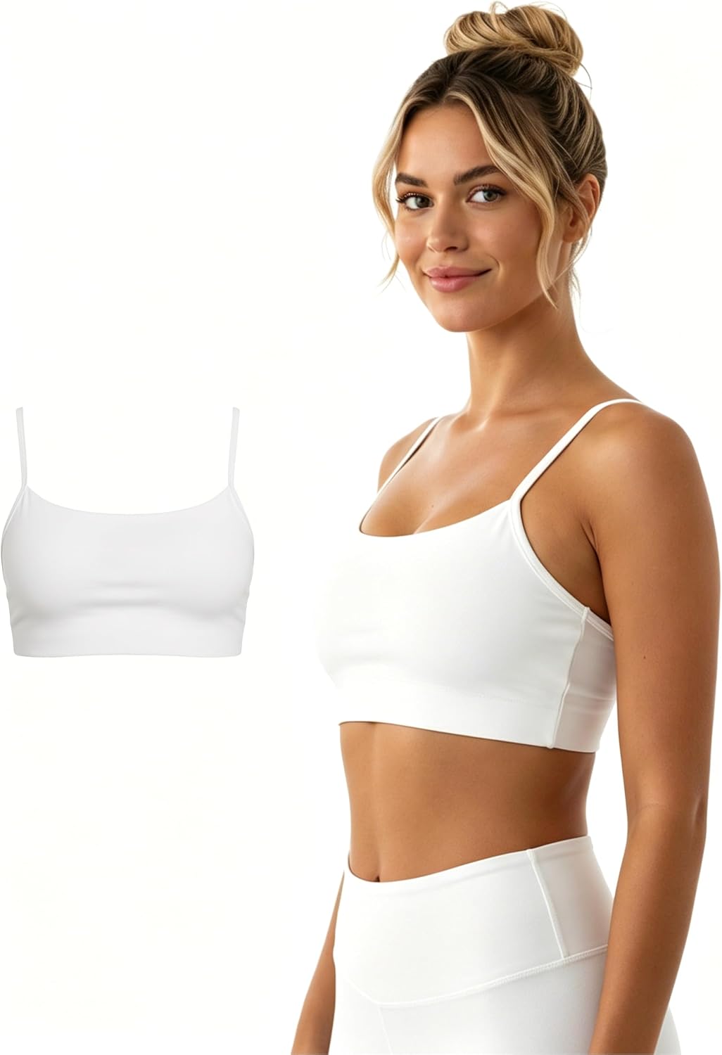 Cotton Padded Sports Bra for Women Adjustable Spaghetti Strips High Support Workout Tops for Yoga Pilates Running