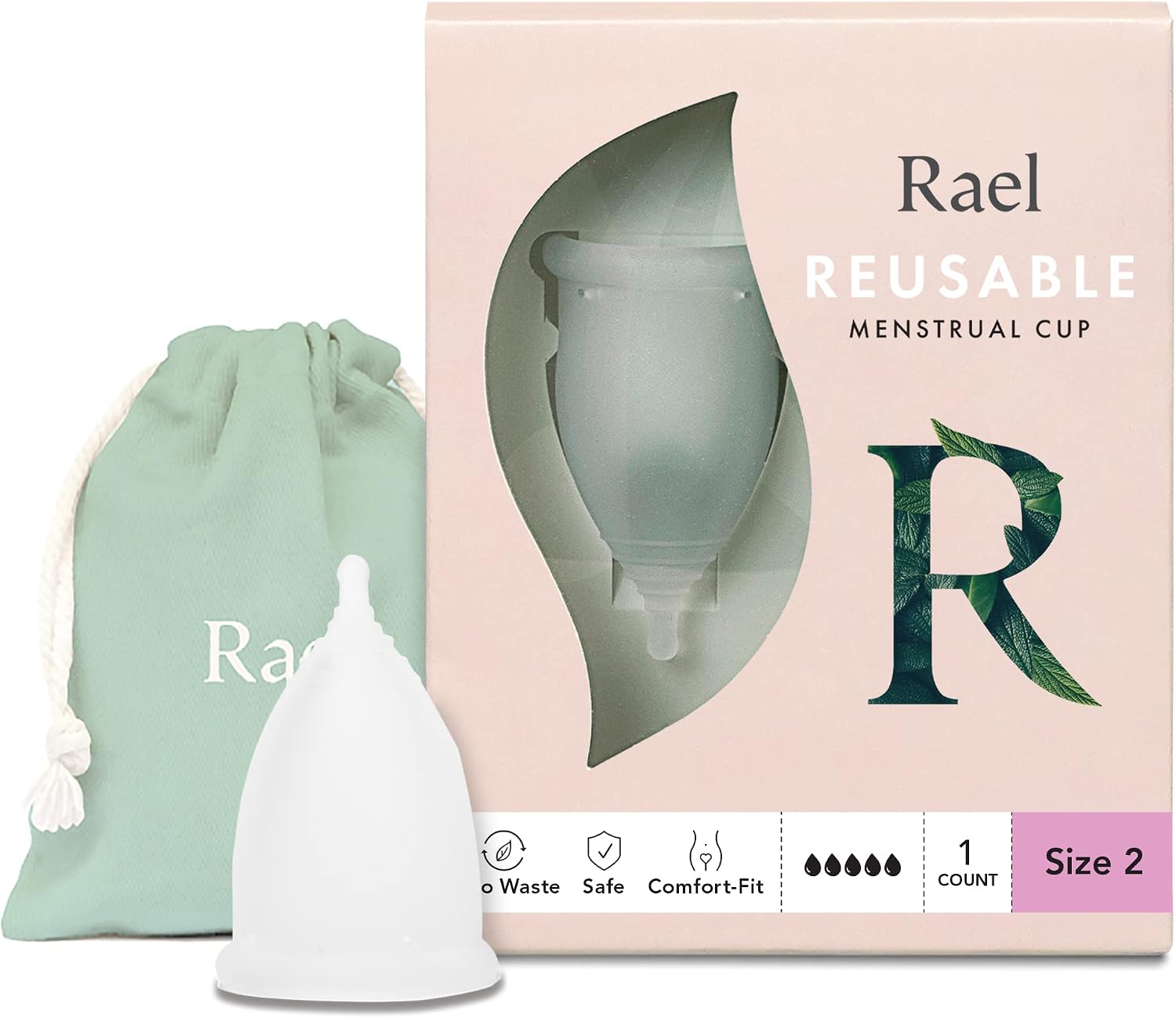 Rael Period Cups, Soft Reusable Menstrual Cup for Women, Medical-Grade Silicone, Light Flow, BPA-Free, Made in USA, Tampon and Pad Alternative (Size 2)