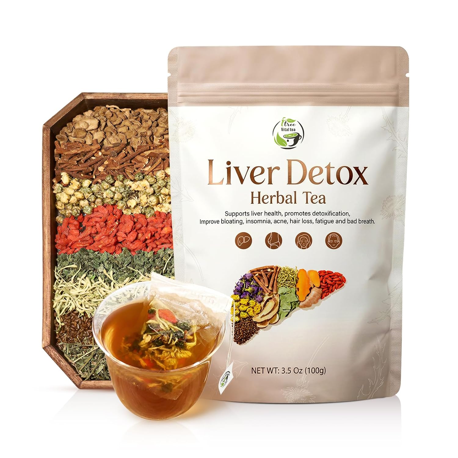 Vital Tea Liver Detox Herbal Tea, Liver Cleanse Detox Tea Blend with Milk Thistle, Dandelion Root, Chrysanthemum Natural Loose Leaf Tea for Liver Health, Caffeine-Free