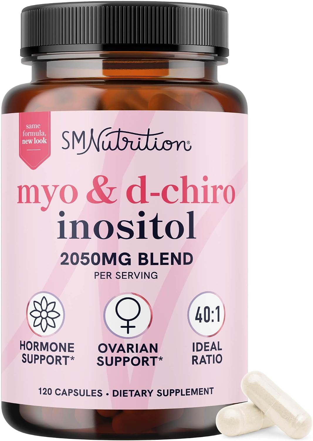 Myo-Inositol & D-Chiro Inositol for Hormone Balance for Women, 40:1 Ratio | Fertility Ovarian Health & Cycle Support, Myoinositol 2000mg & D Chiro 50mg, Ovarian Support Vitamins, Vegan, 120 Capsules