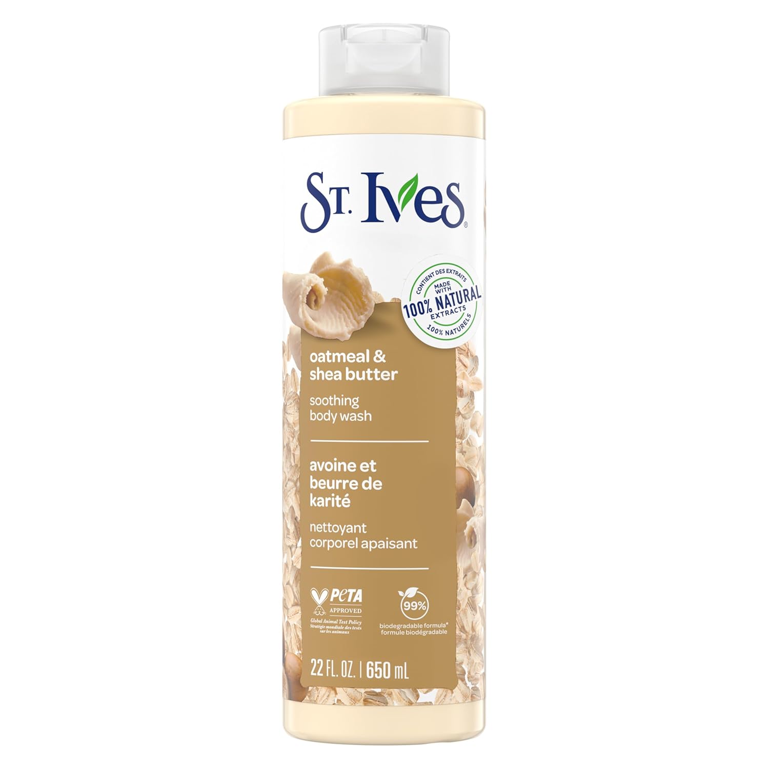 St. Ives Oatmeal & Shea Butter Body Wash, Soothing Body Care with 100% Natural Extracts, Moisturizing Body Soap, Daily Shower Gel Cleanser with Comforting Warm Fragrance, 22oz