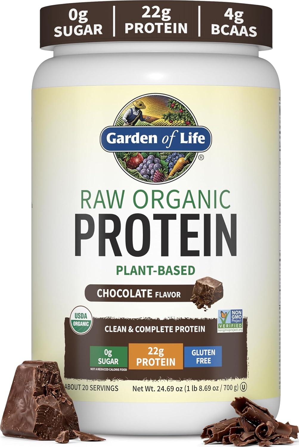Garden of Life Protein Powder, Vegan Protein Powder, BCAA, Probiotics & Digestive Enzymes, Gluten & Lactose Free, Chocolate, 1.5 LB